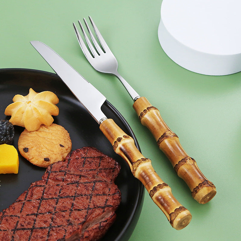 Natural Bamboo Handle Cutlery Set for Western Dining