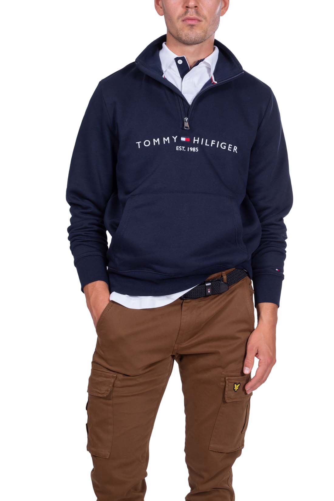 TOMMY HILFIGER - Men's relaxed sweatshirt with half zip  - Size XXL